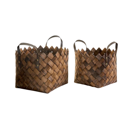 Basket S/2 Braided w/Leaf Handle