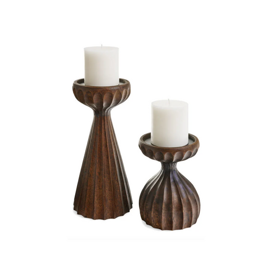 Candle Holder Ribbed Mango Wood