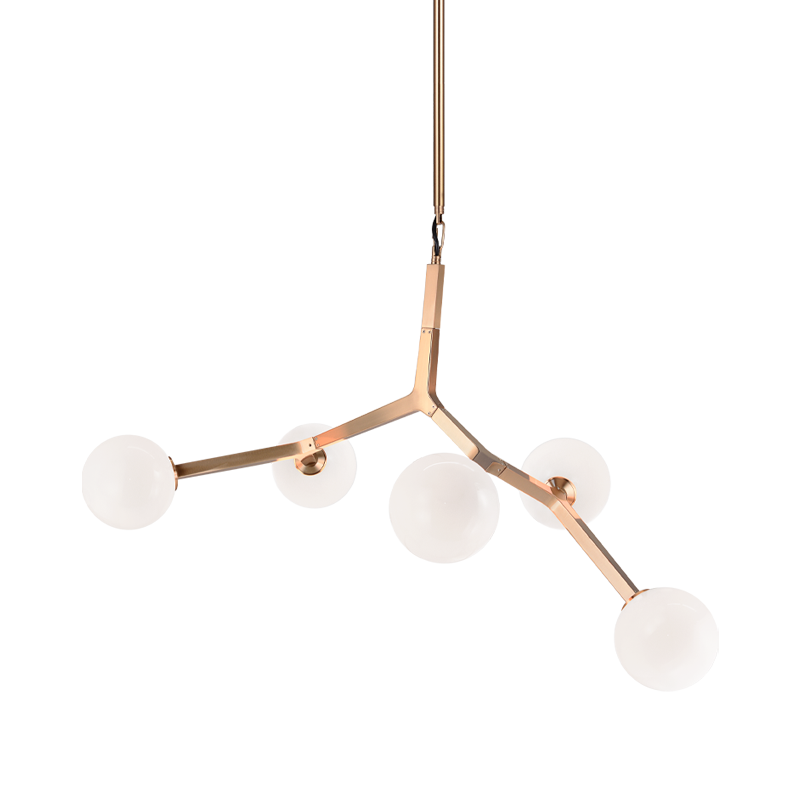 Rami 5-Light Chandelier Aged Gold Brass with Opal Glass