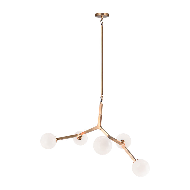 Rami 5-Light Chandelier Aged Gold Brass with Opal Glass