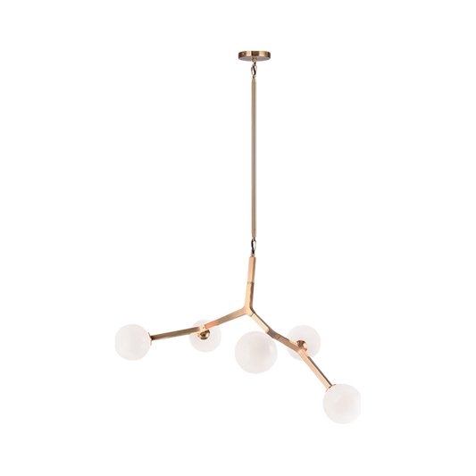 Rami 5-Light Chandelier Aged Gold Brass with Opal Glass