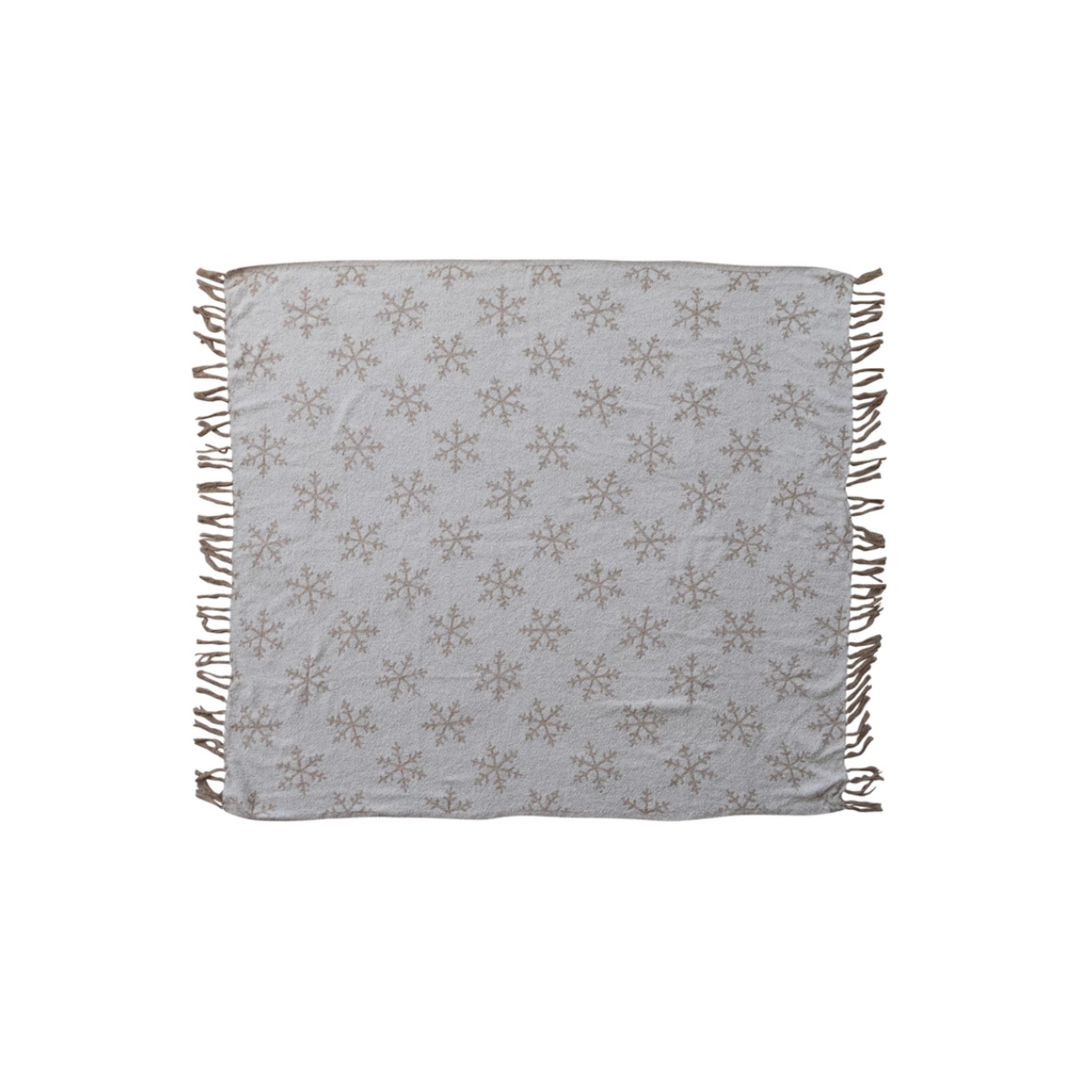 Woven Recycled Fabric Jacquard Throw with Snowflake Pattern & Fringe