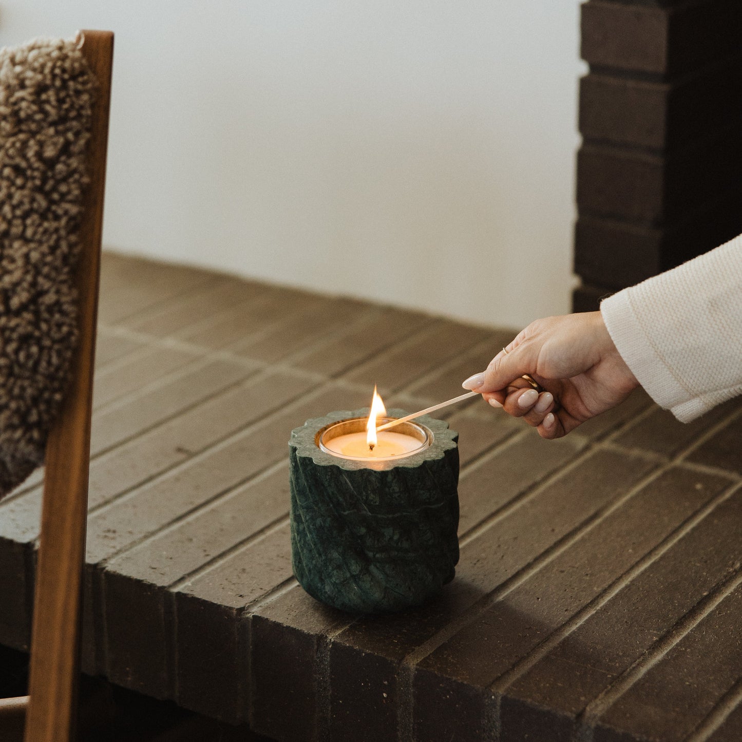 Roped Emerald Green Marble Refillable Candle