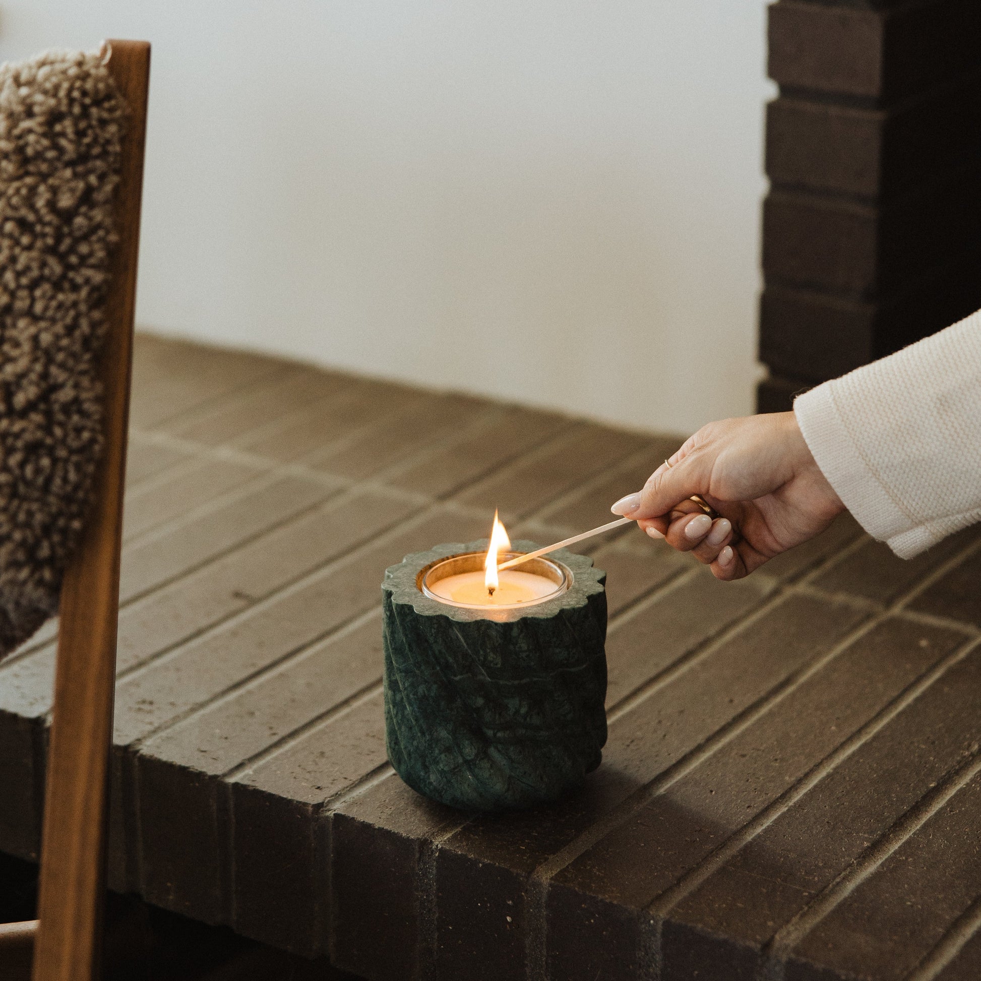 Roped Emerald Green Marble Refillable Candle
