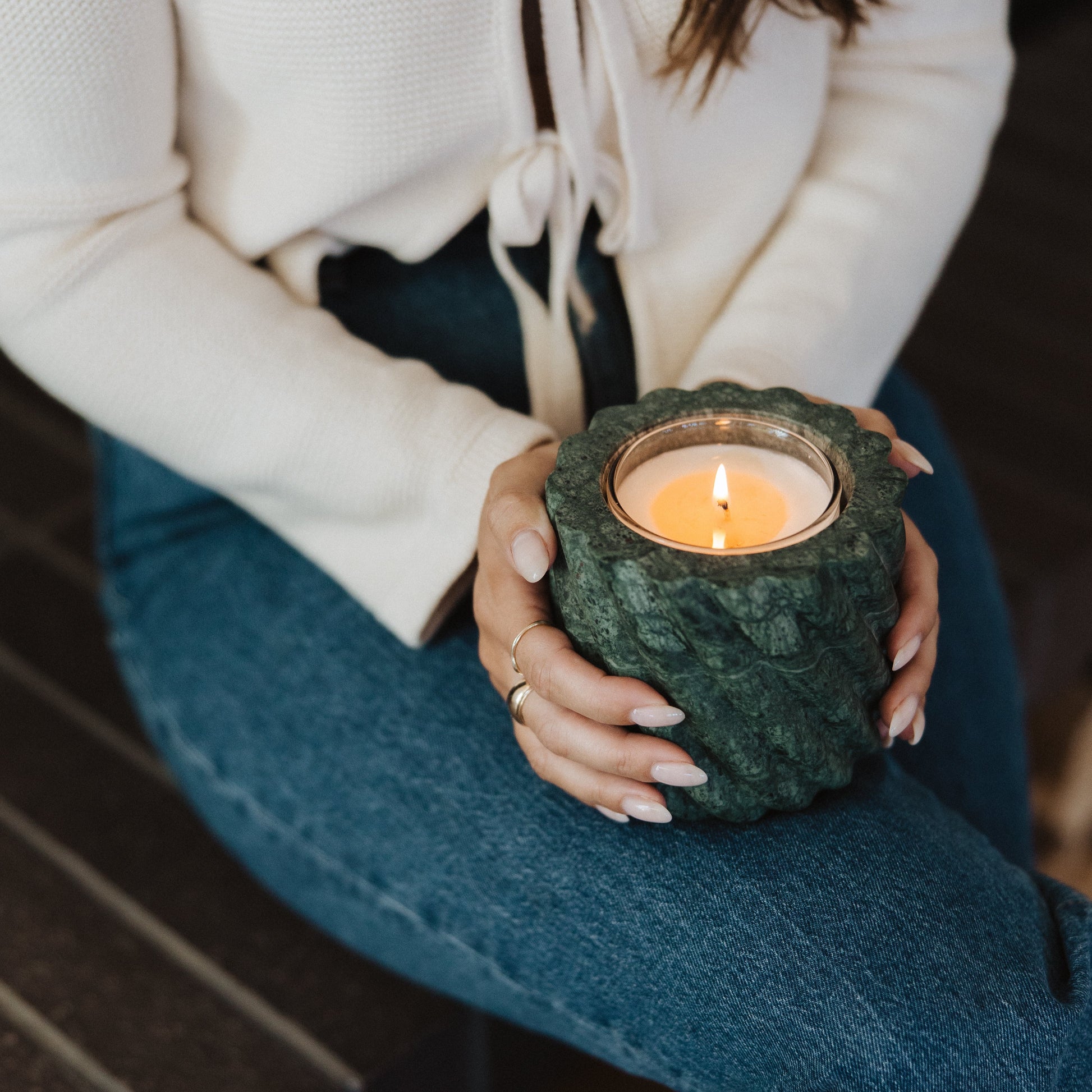 Roped Emerald Green Marble Refillable Candle