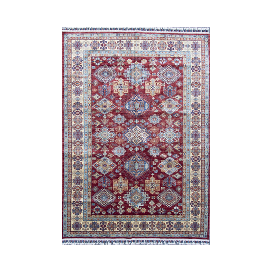 Kazak Super Fine Wool Hand Knotted Afghan Rug - 5'7" x 8'2"	N11967