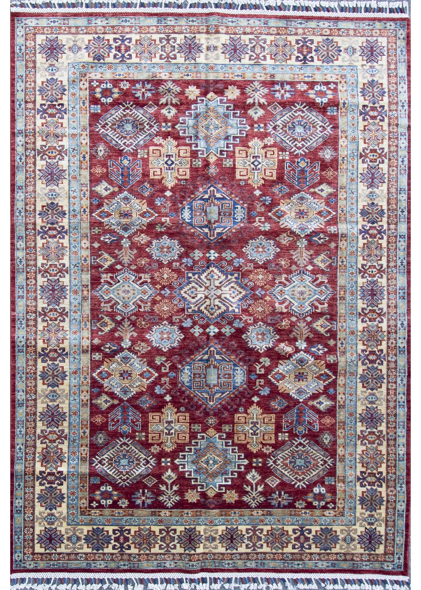 Kazak Super Fine Wool Hand Knotted Afghan Rug - 5'7" x 8'2"	N11967