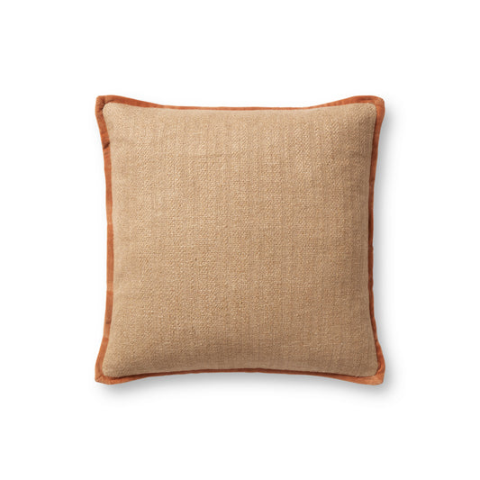 Amber Lewis x Loloi Aveline PAL0034 Natural / Rust 18'' x 18'' Cover Only Pillow