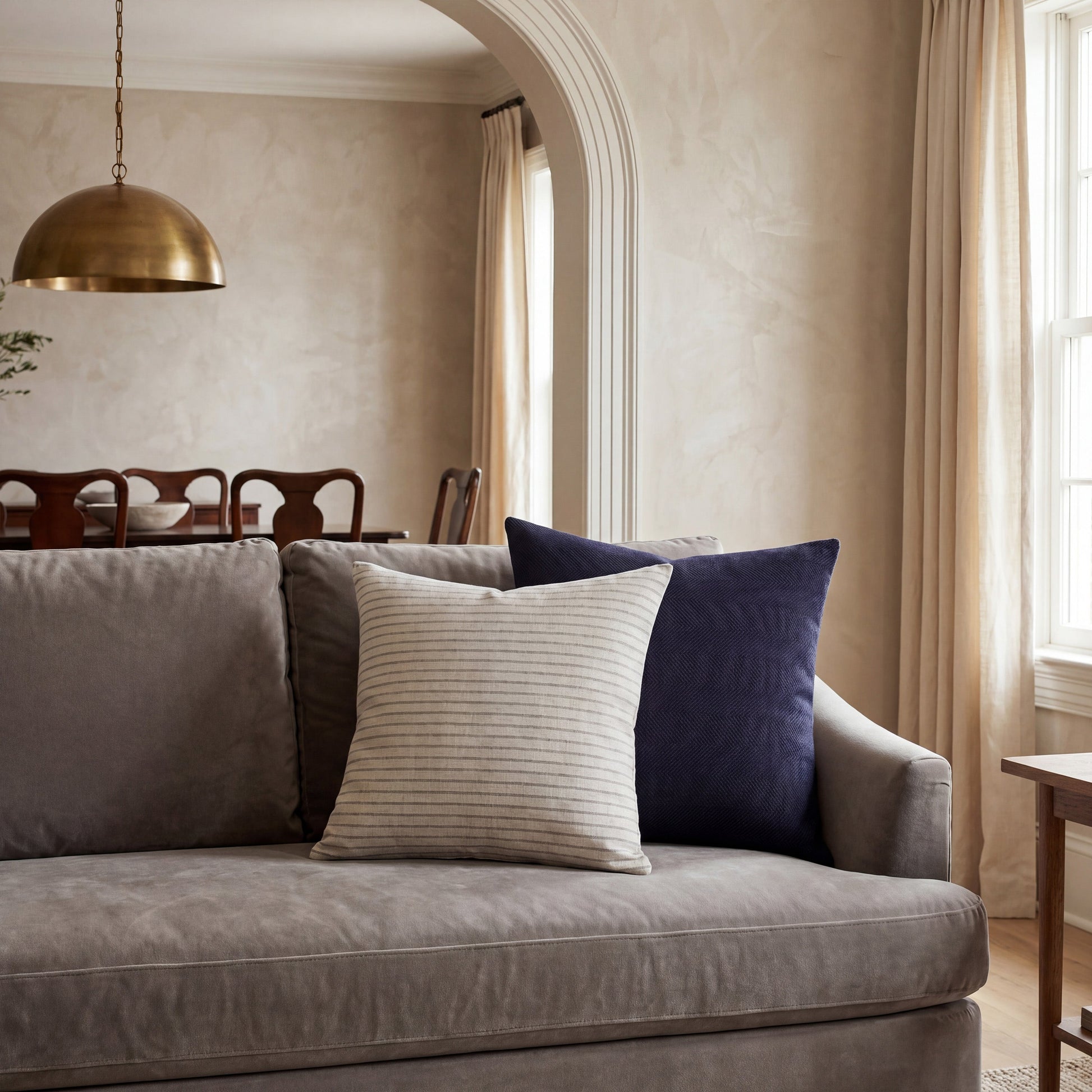 Lauren Linen-Blend Throw Pillow Beige Grey Stripe 20x20in