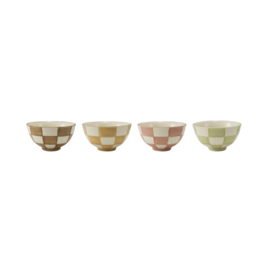 Hand-Painted Stoneware Bowl w/ Check Pattern