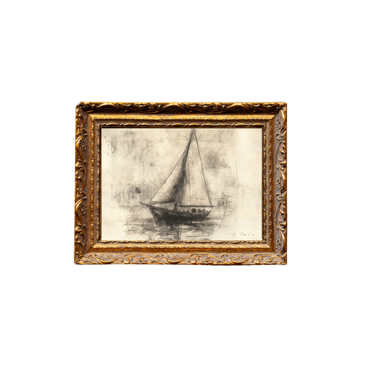 Sailing Sketch | French Brass Gold Mould Framed Art