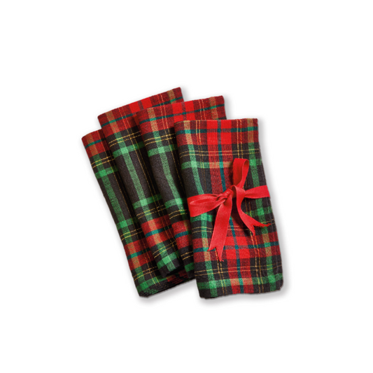 Christmas Plaid Napkin Set/4,Red Multi