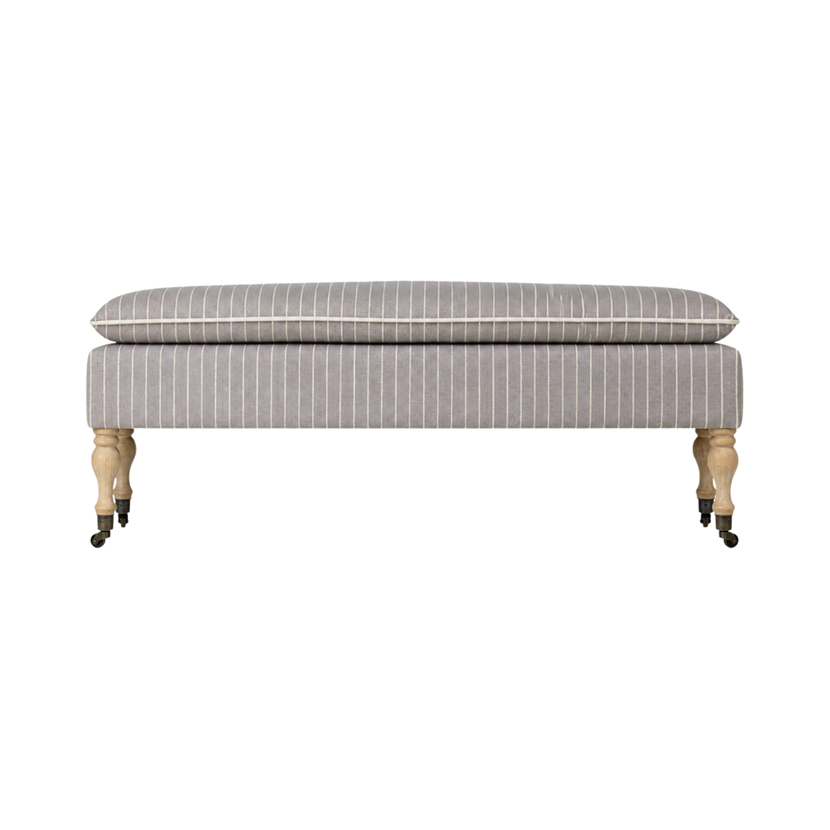 Linen Ticking Upholstered Pillowtop 48" Rossini Bench-Gray