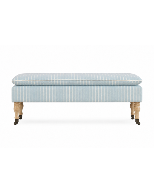 Linen Ticking Upholstered Pillowtop 48" Rossini Bench-Azure