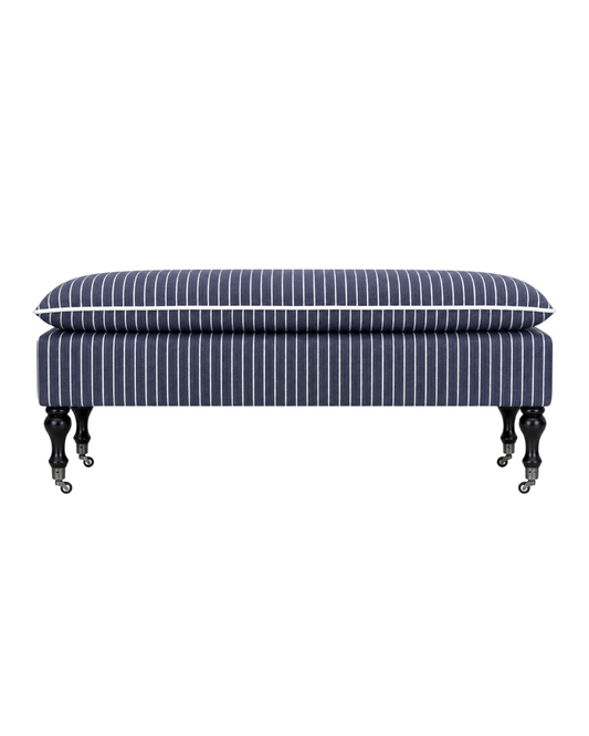 Linen Ticking Upholstered Pillowtop 48" Rossini Bench-Indigo