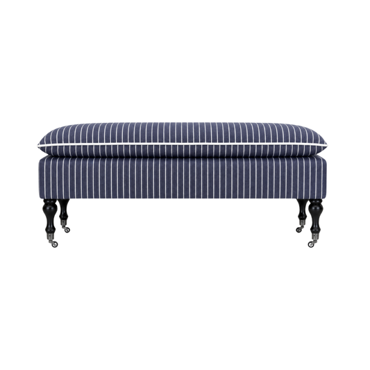 Linen Ticking Upholstered Pillowtop 48" Rossini Bench-Indigo