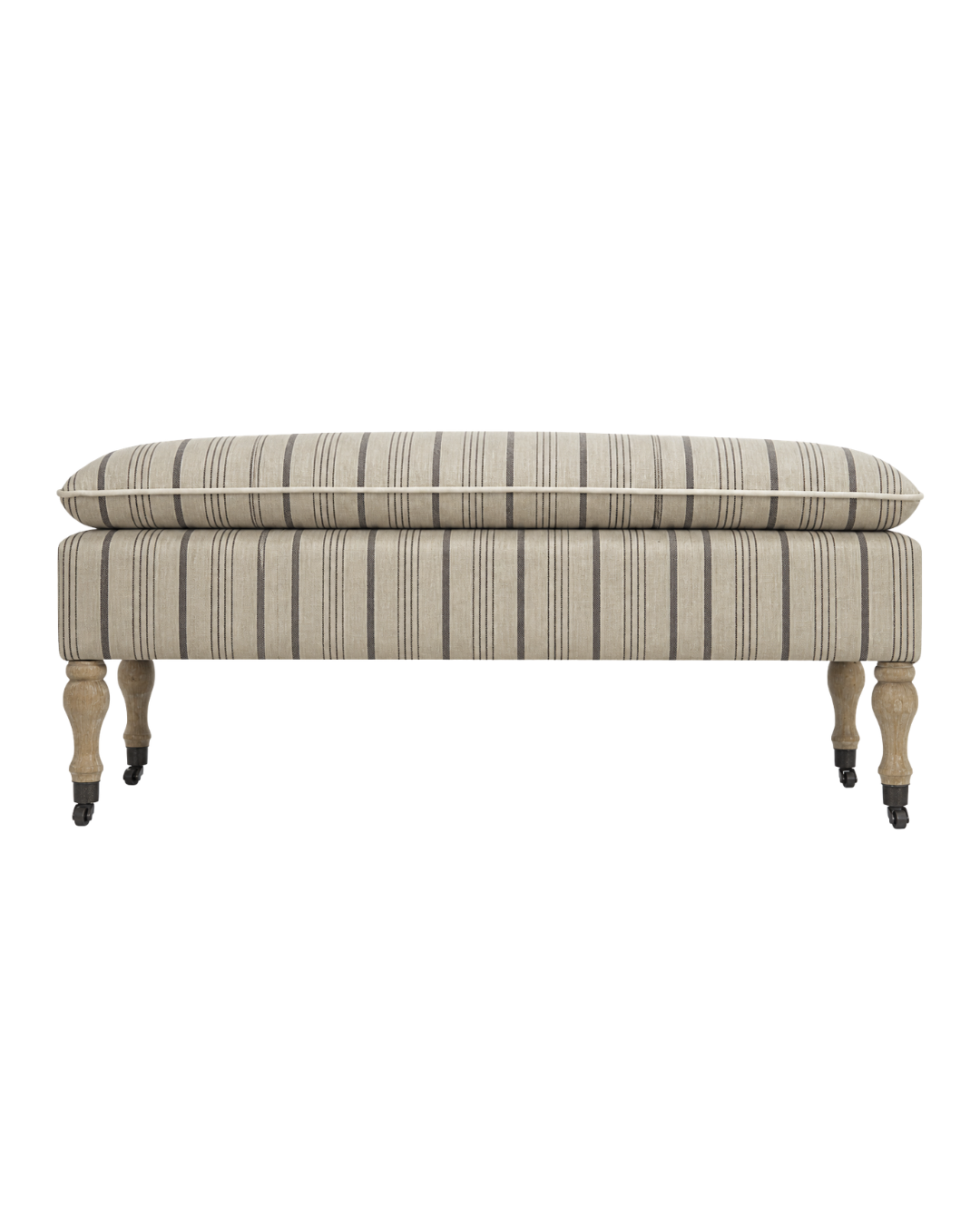 Neutral Linen Ticking Upholstered Pillowtop 48" Rovigo Bench