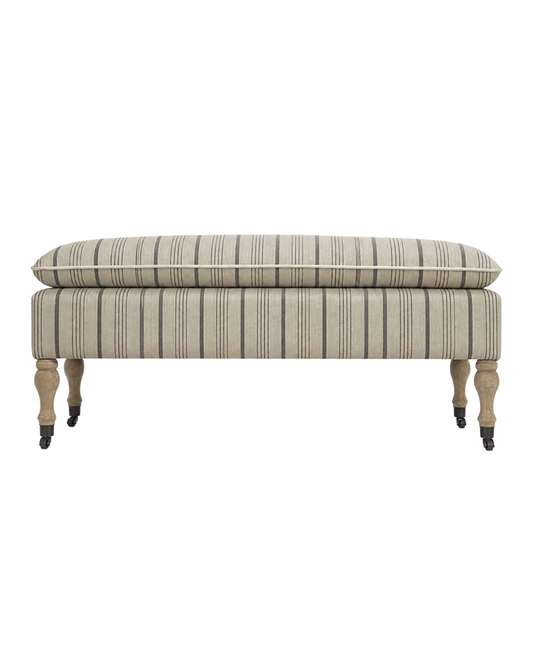 Neutral Linen Ticking Upholstered Pillowtop 48" Rovigo Bench