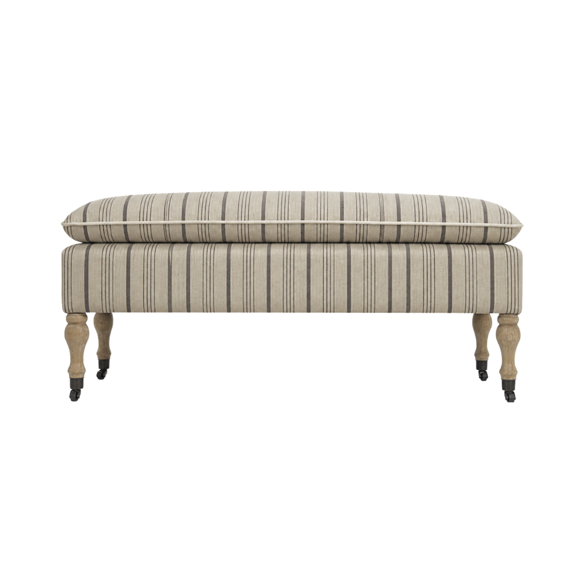 Neutral Linen Ticking Upholstered Pillowtop 48" Rovigo Bench