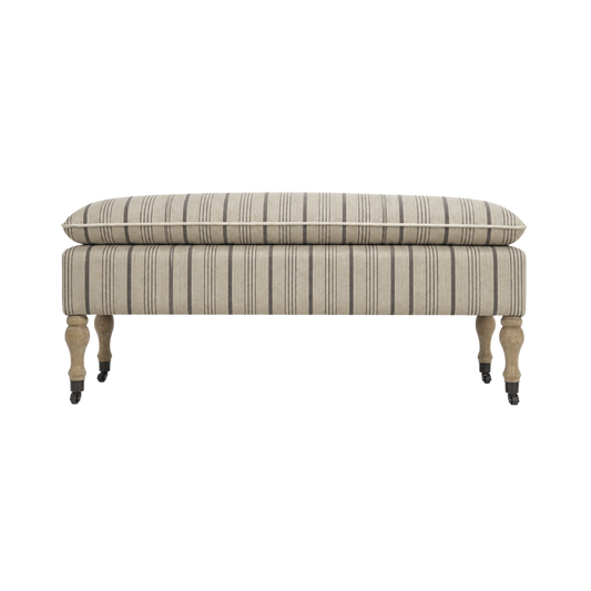Neutral Linen Ticking Upholstered Pillowtop 48" Rovigo Bench