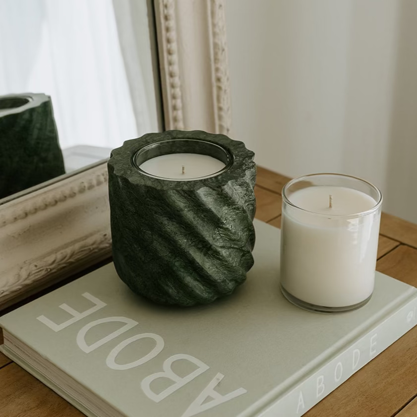 Roped Emerald Green Marble Refillable Candle