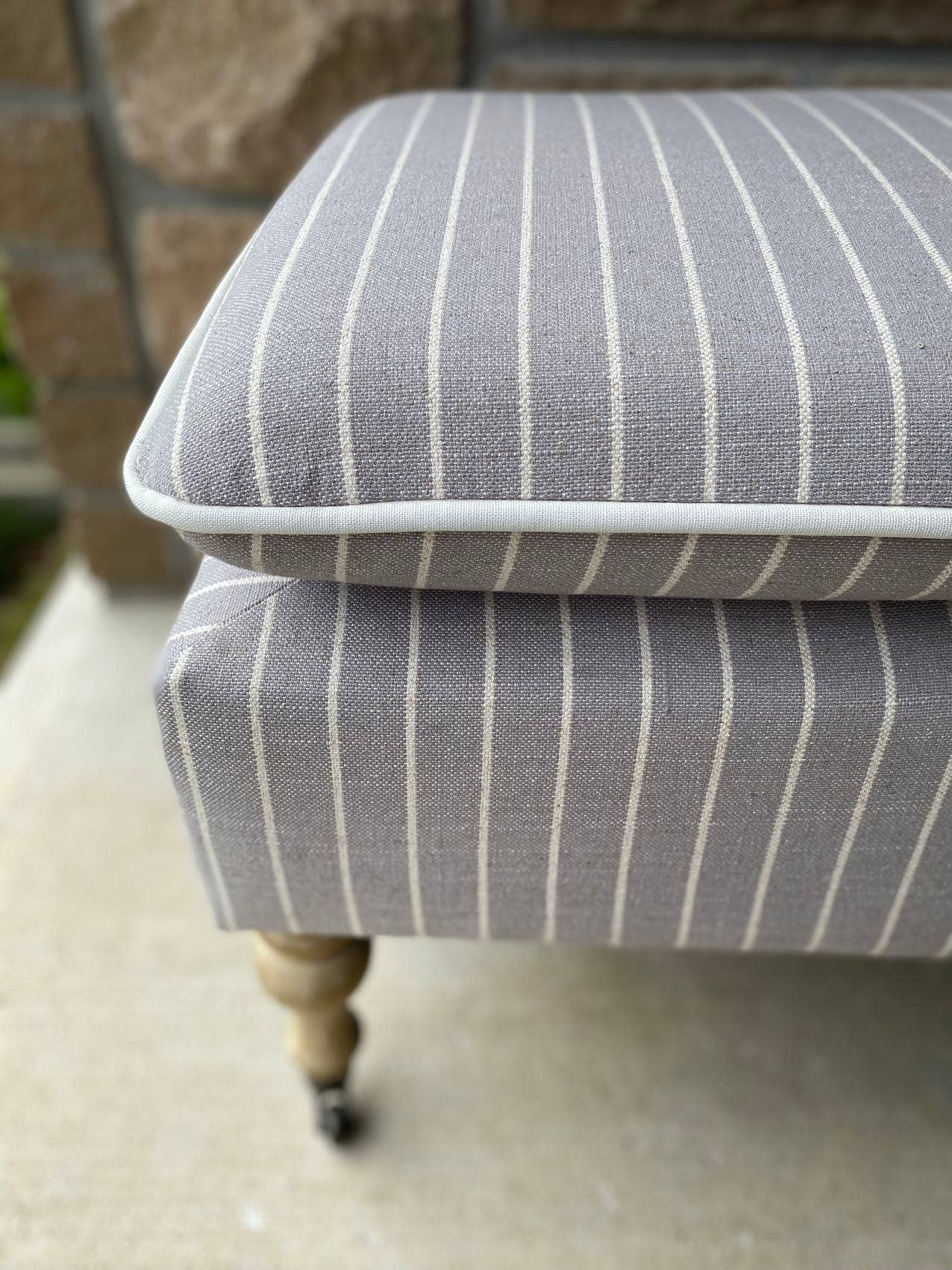 Linen Ticking Upholstered Pillowtop 48" Rossini Bench-Gray