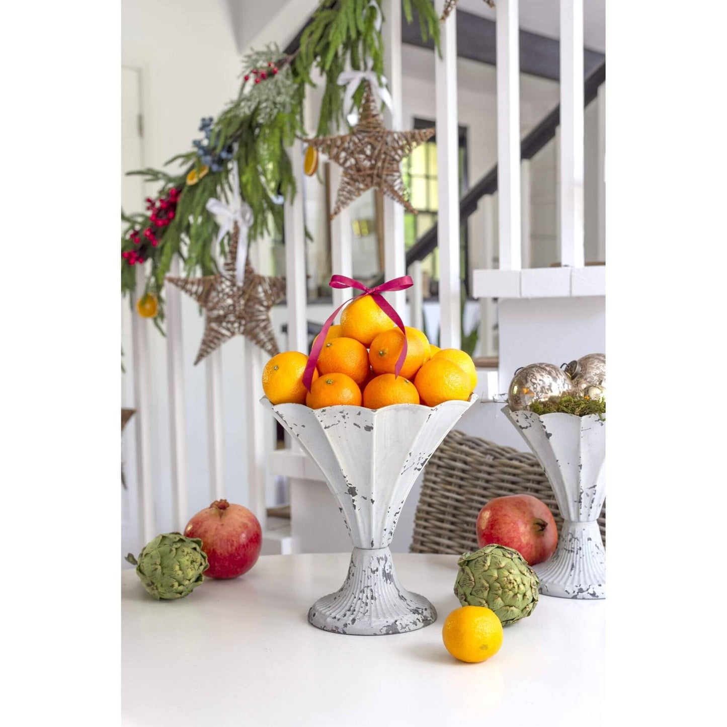 Medium Metal Fluted Vase Antique White