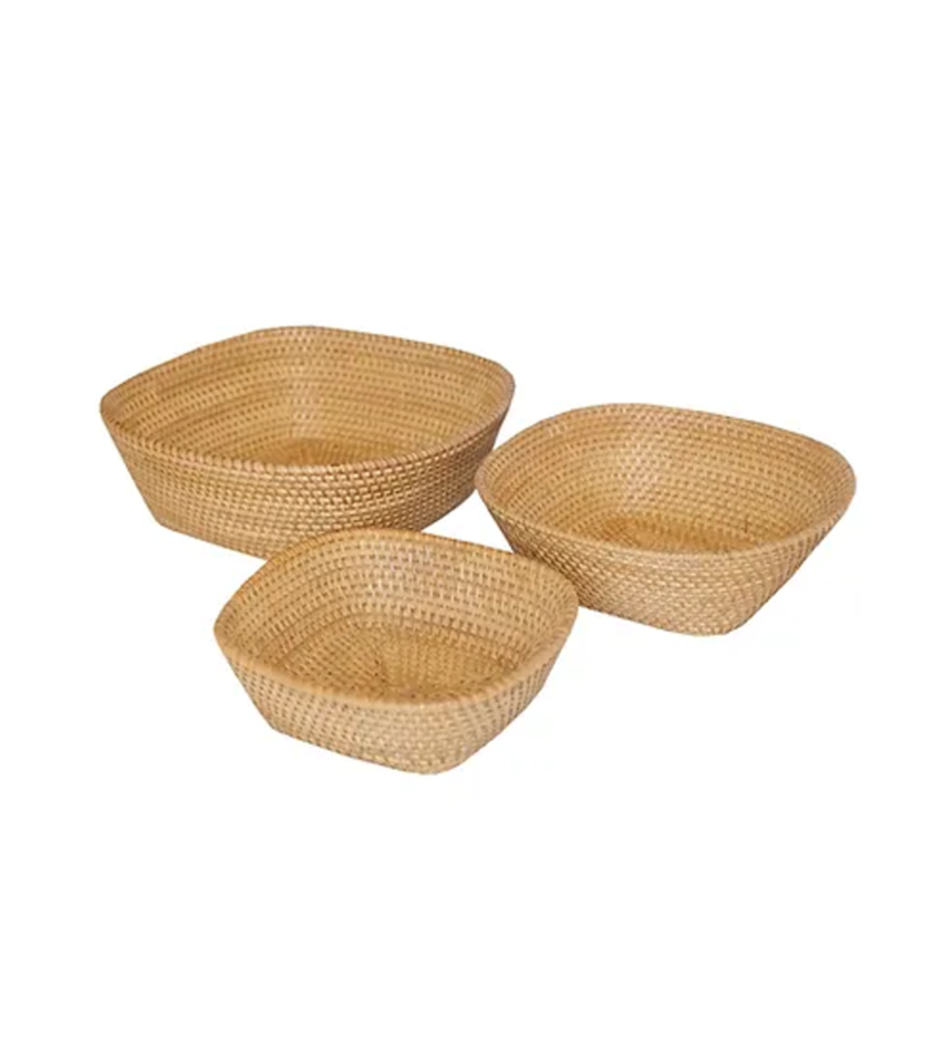 Amara Handwoven Rattan Square Bowl - Set of 3
