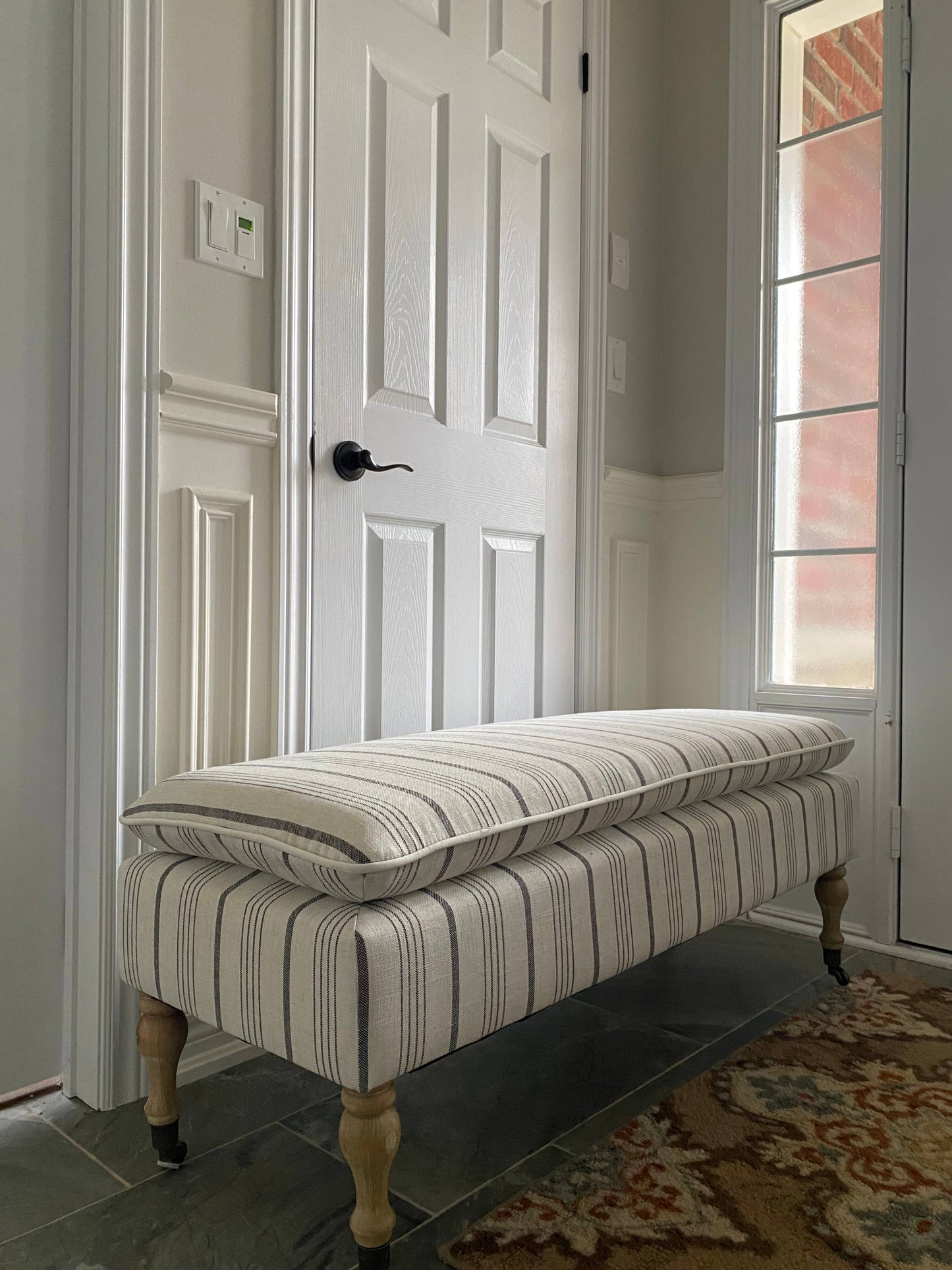 Neutral Linen Ticking Upholstered Pillowtop 48" Rovigo Bench