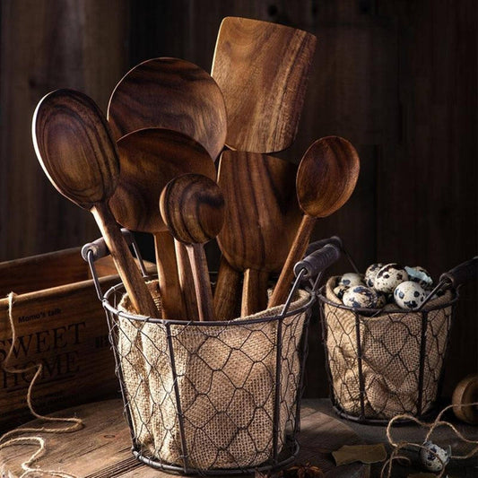 7 Pcs Natural Teak Wooden Cooking Utensil Set