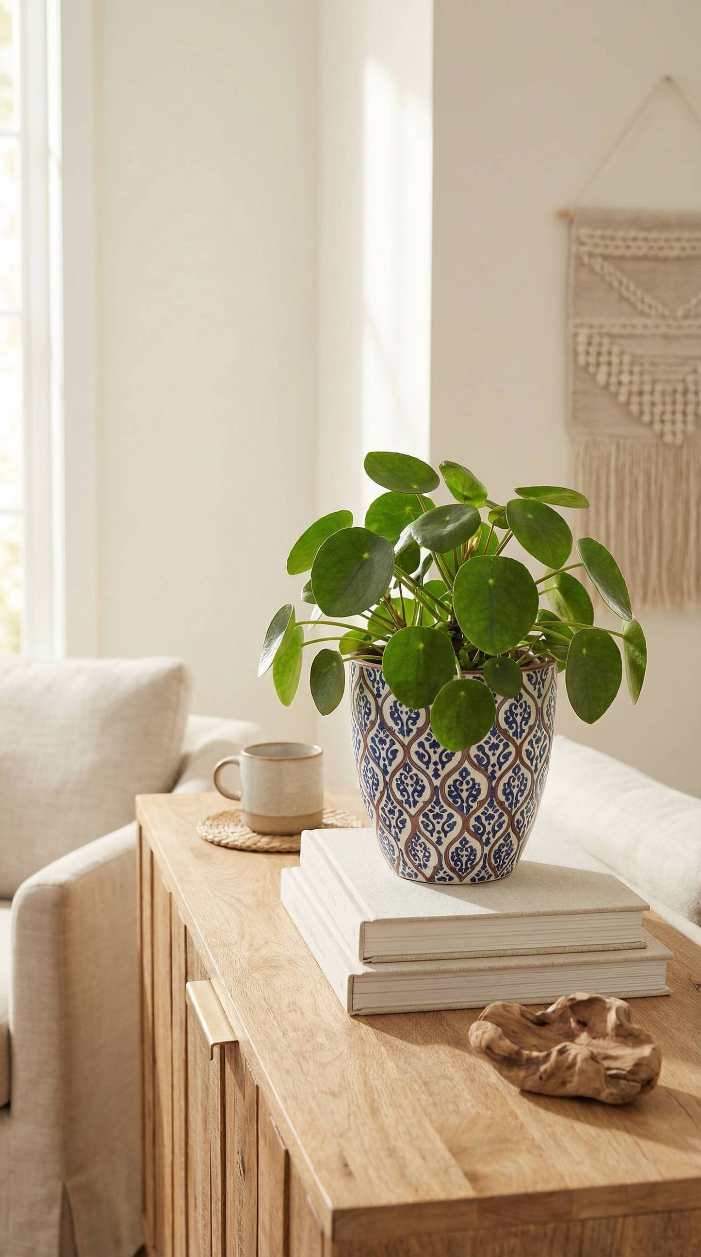 Ceramic Planter Pot, Blue White Pattern - Amara