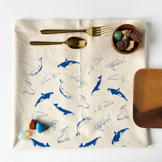 Whales Organic Tea Towel Blue - 20x24🇨🇦