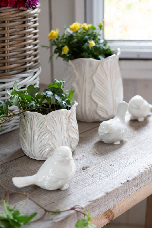 Cream Cabbage Leaf Pot Small