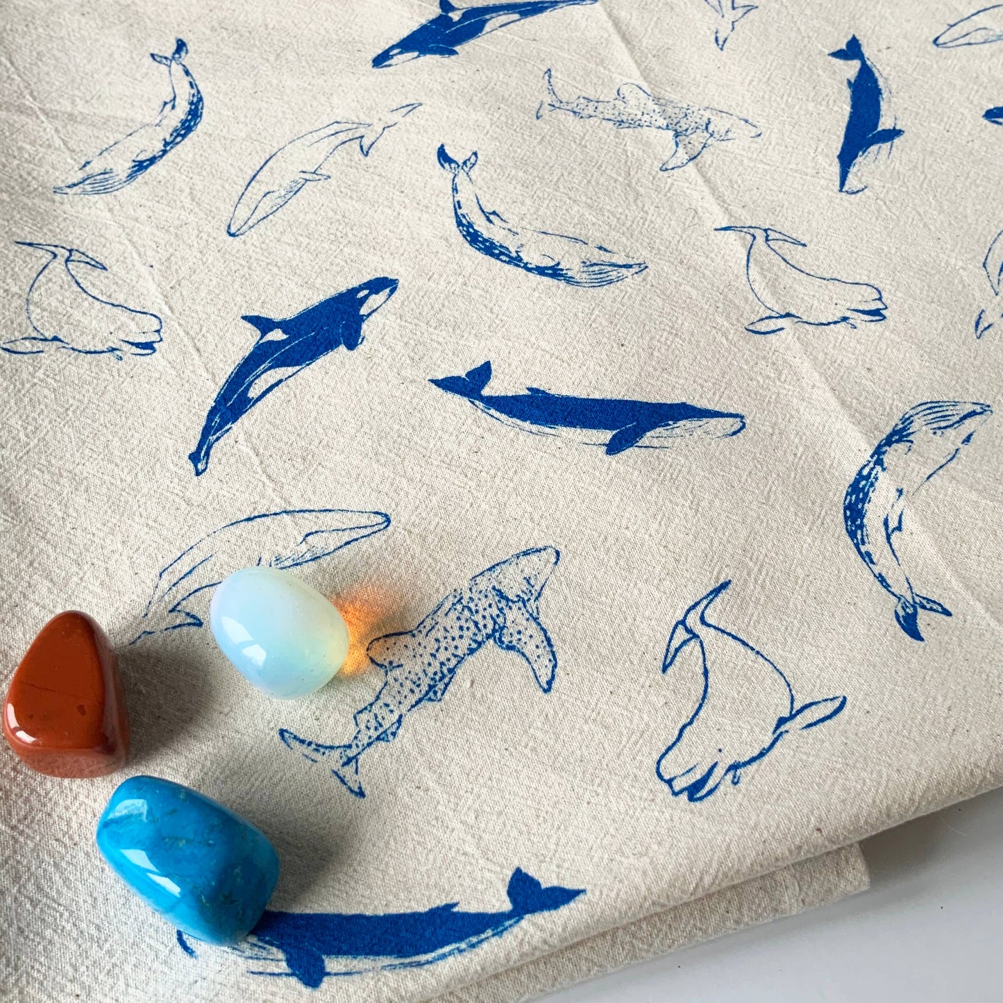 Whales Organic Tea Towel Blue - 20x24🇨🇦