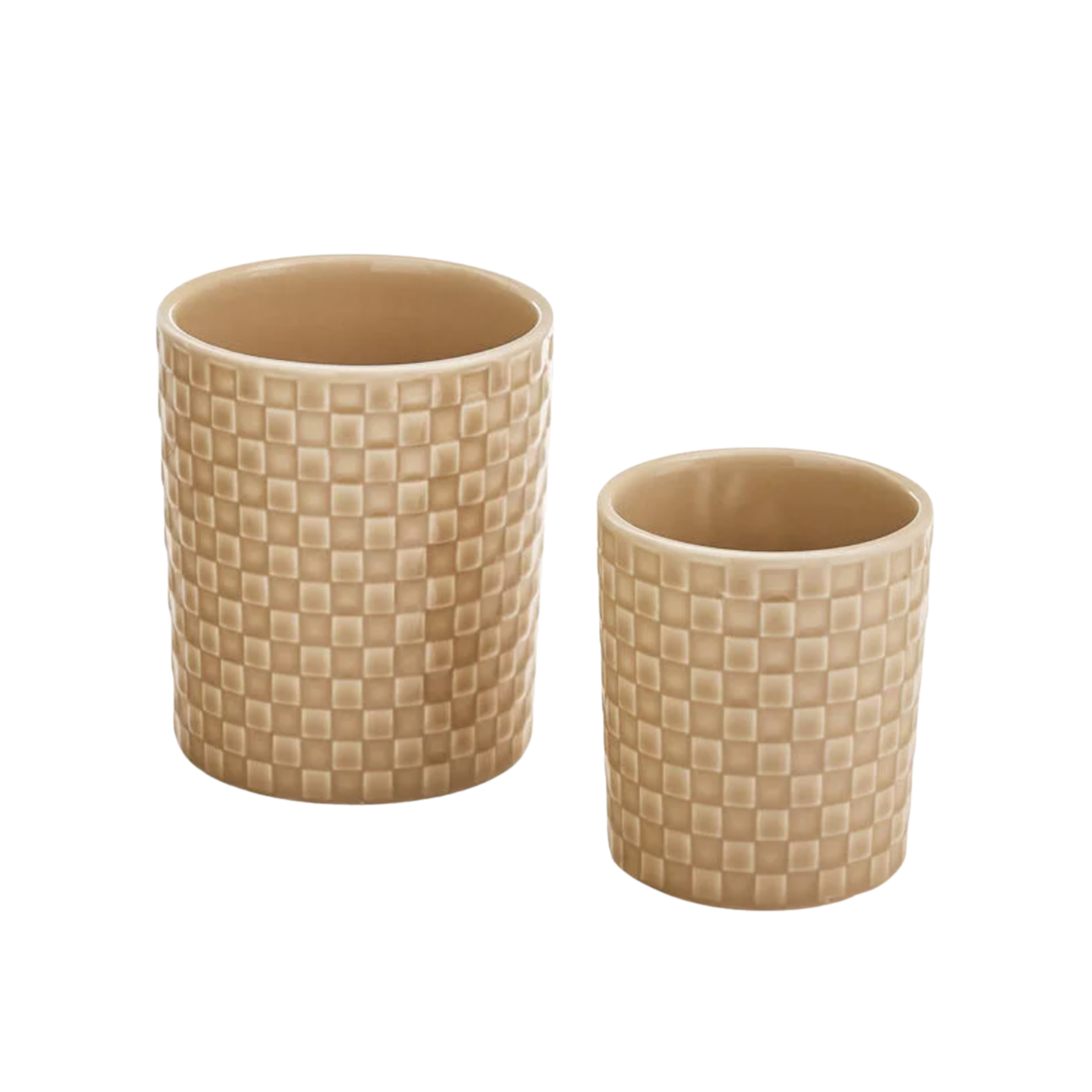 Planter Med Ceramic Embossed Checkered Oat