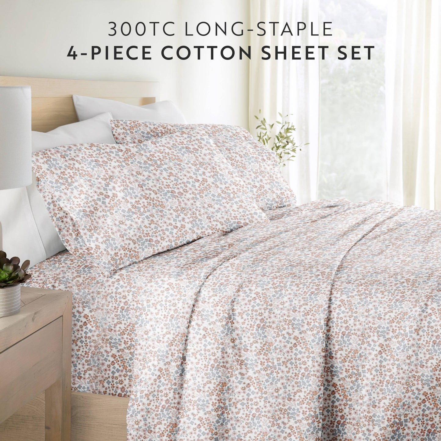 Garden Bloom 300 Thread Count Cotton Patterned Sheet Set