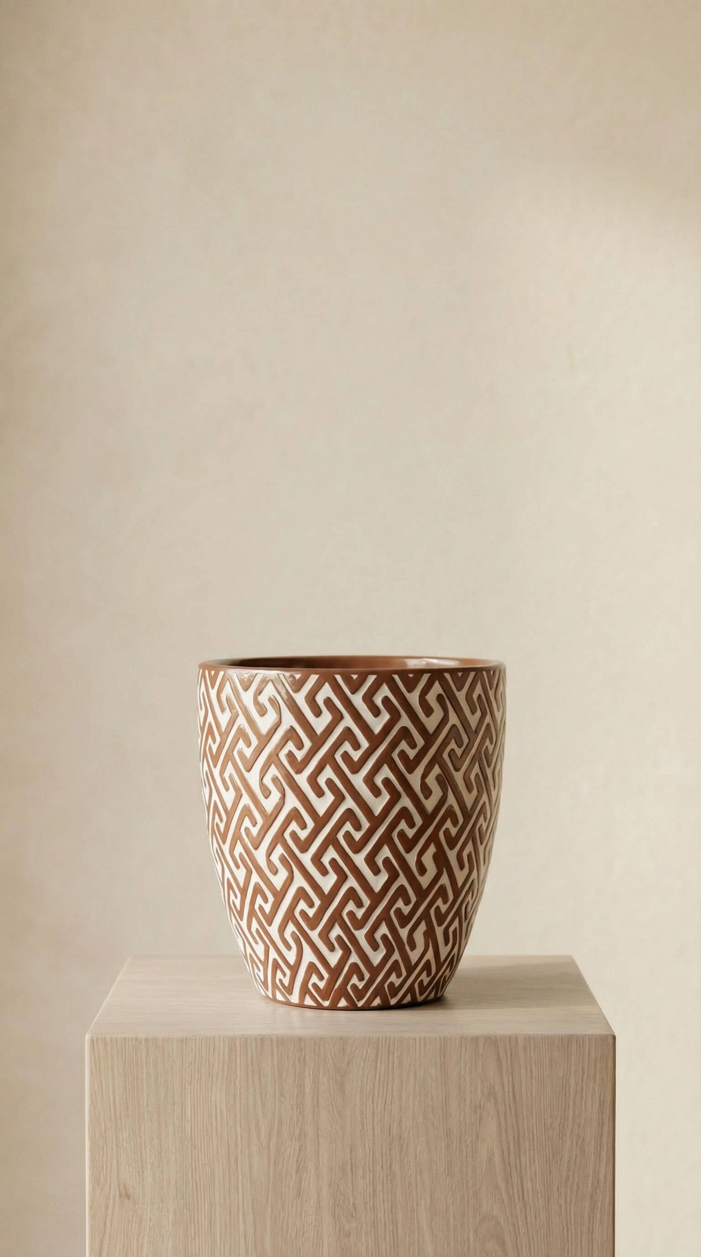 Ceramic Planter Pot, Brown White Pattern - Lana