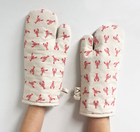 Natural Cotton Oven Mitts - Lobster Pattern🇨🇦