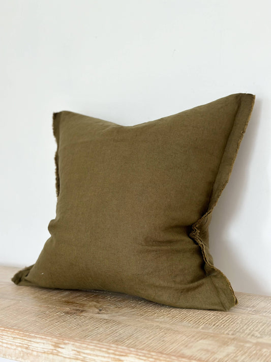 Linen Cushion Cover – Olive Green