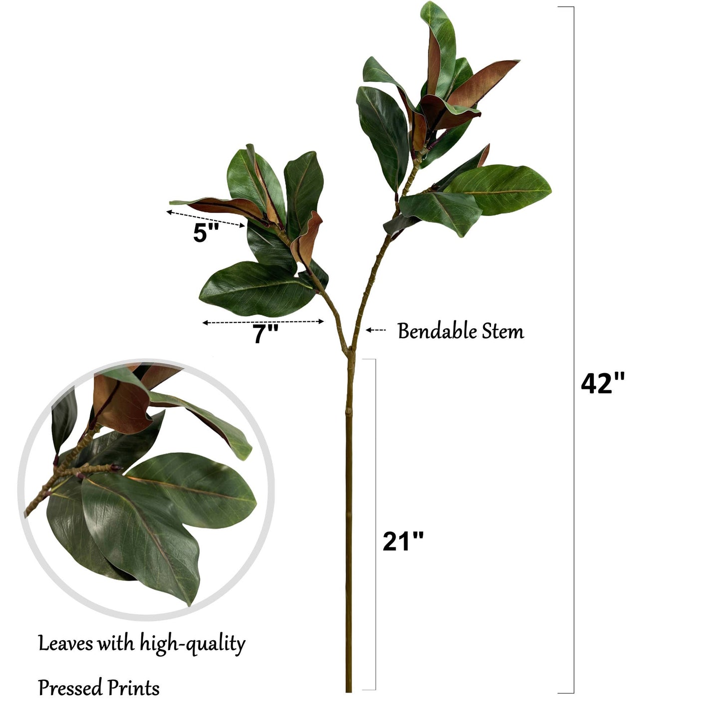 42" Elegant Extra Long Realistic Magnolia-17 Large leaves