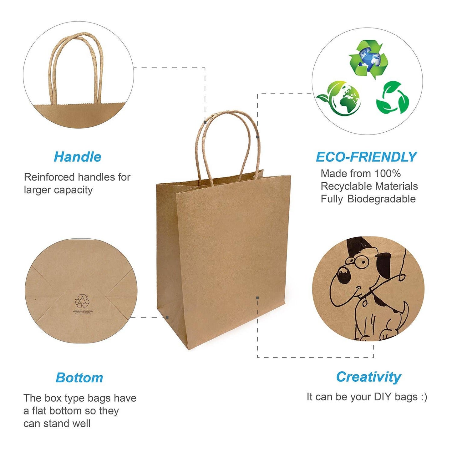 Cub 8x4.75x10.25 inches Kraft Paper Bags Twist Handle