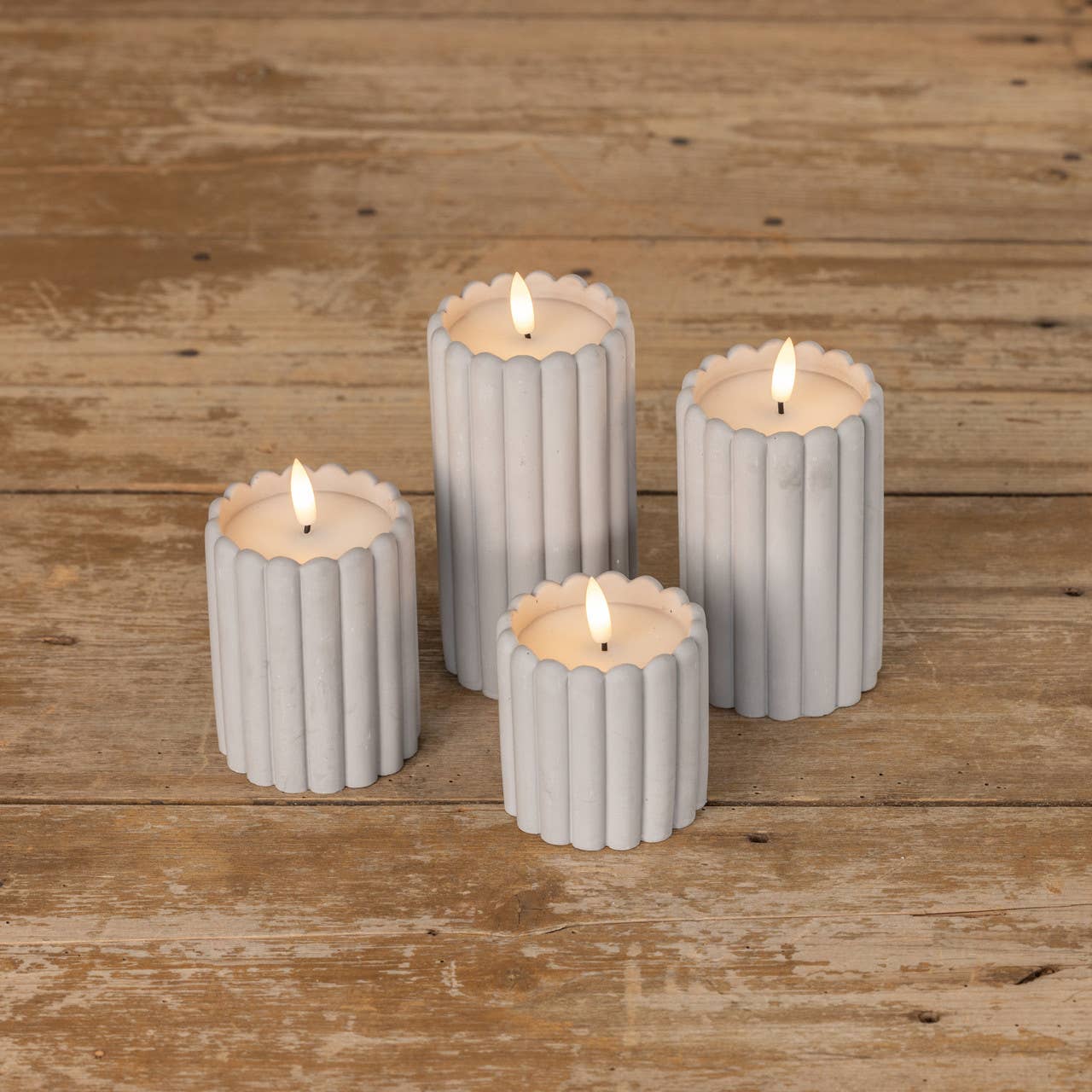 3" GREY CEMENT COLUMN 3D FLAME CANDLE