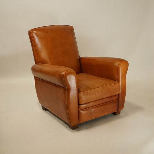 c.1900 Vintage French Leather Club Chairs