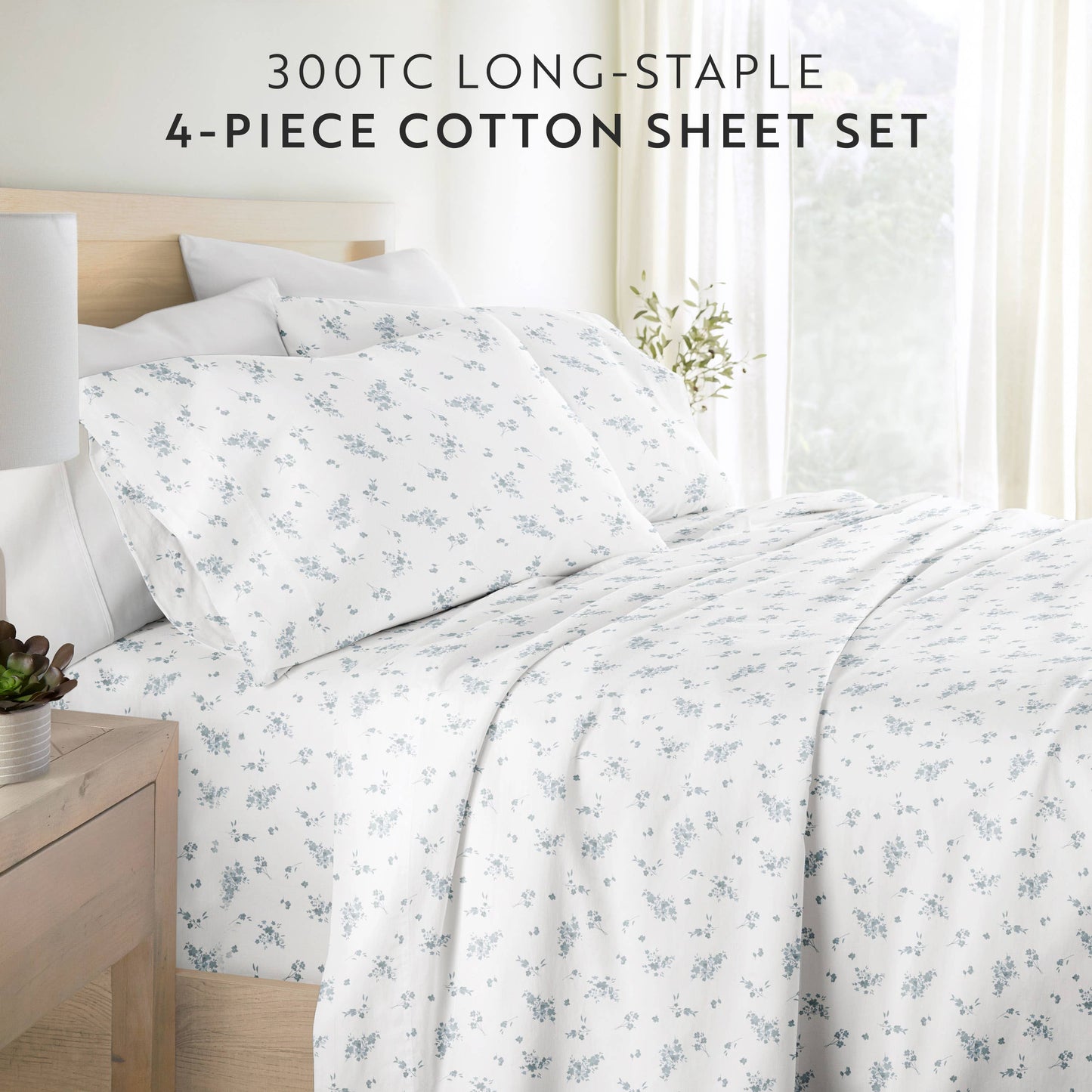 Bouquet Bliss 300 Thread Count Cotton Patterned Sheet Set