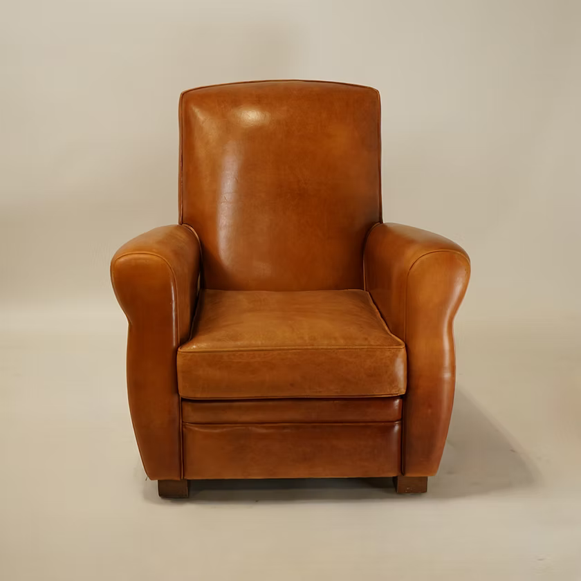 c.1900 Vintage French Leather Club Chairs