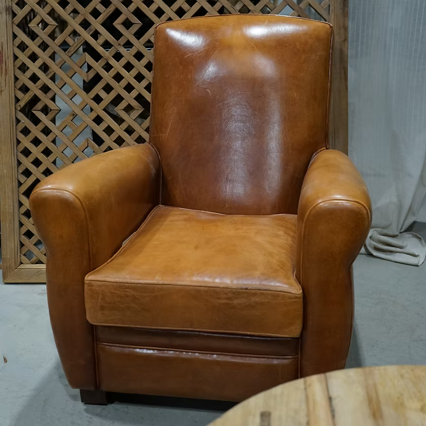c.1900 Vintage French Leather Club Chairs