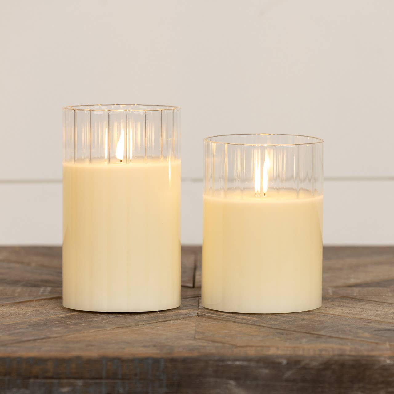 5" CREAM FLUTED GLASS 3D FLAME CANDLE