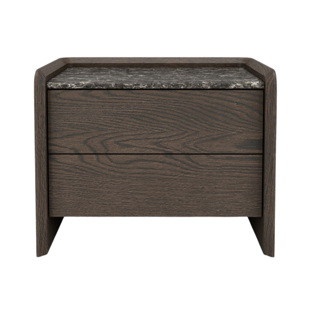 Two Drawer Nightstand with Rounded Panels