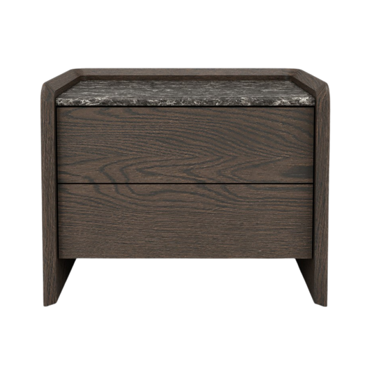 Two Drawer Nightstand with Rounded Panels