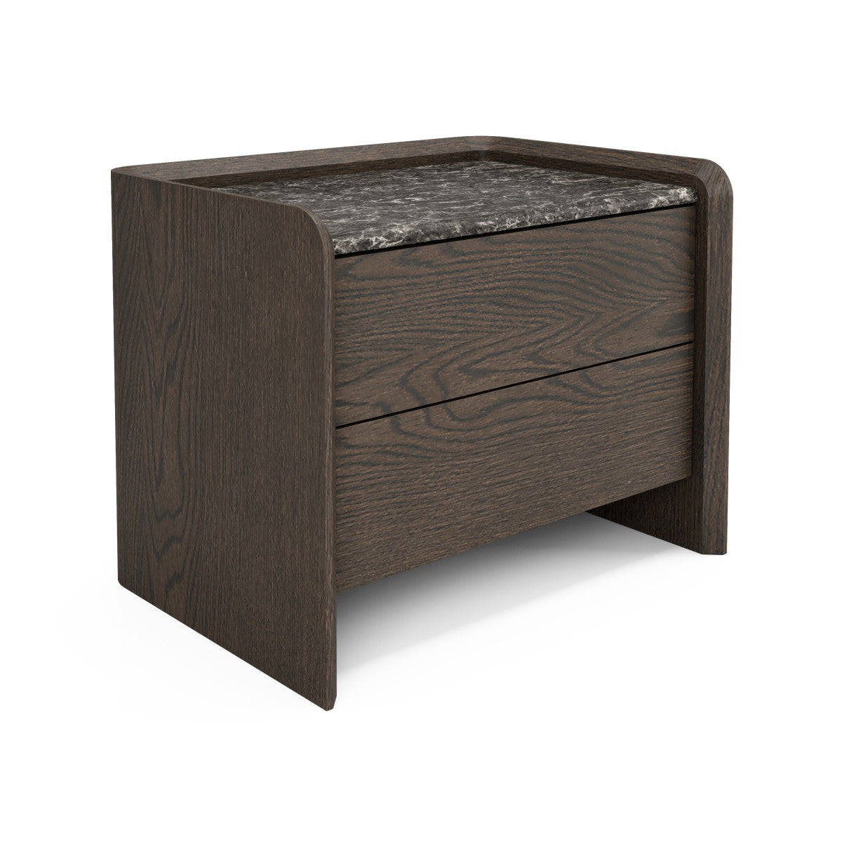 Two Drawer Nightstand with Rounded Panels